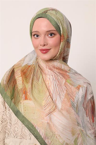 Desenli İpek Şal | Gizemli Haki