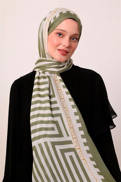 Desenli İpek Şal | Gizemli Haki