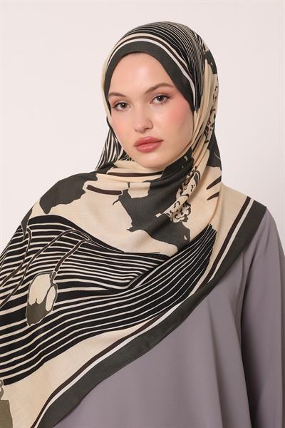 Desenli İpek Şal | Gizemli Haki