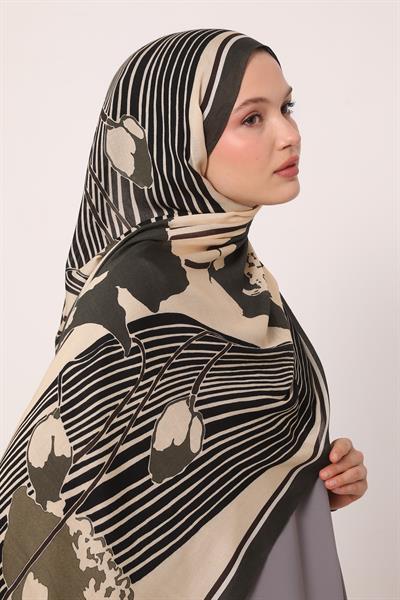 Desenli İpek Şal | Gizemli Haki