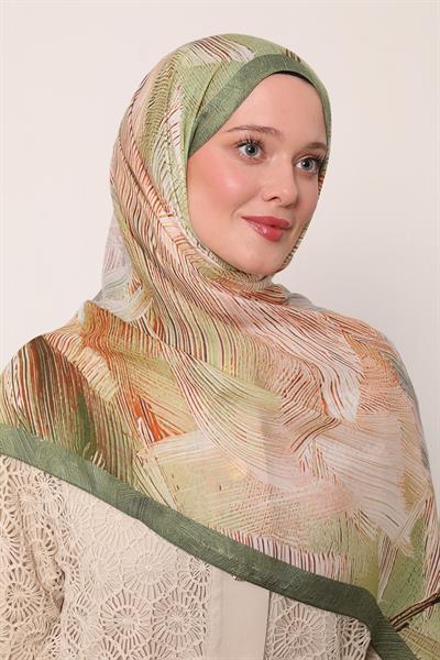 Desenli İpek Şal | Gizemli Haki