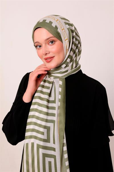 Desenli İpek Şal | Gizemli Haki