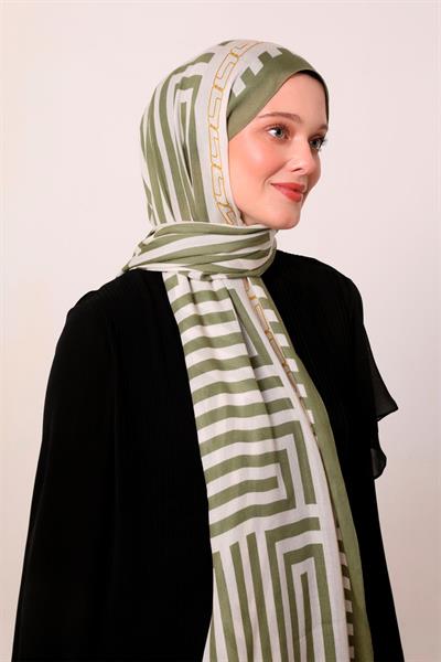 Desenli İpek Şal | Gizemli Haki