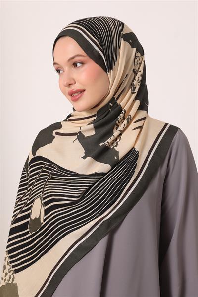 Desenli İpek Şal | Gizemli Haki