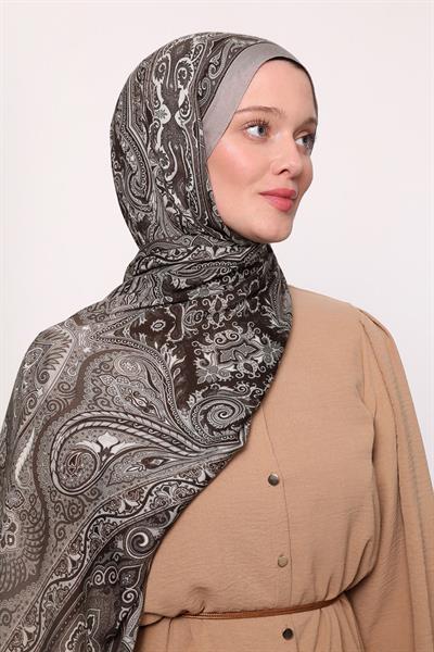 Desenli İpek Şal Gri Vizon