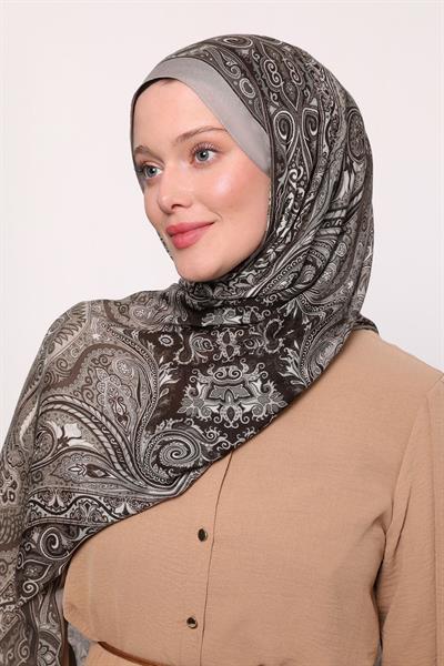 Desenli İpek Şal Gri Vizon