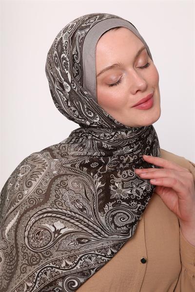 Desenli İpek Şal Gri Vizon