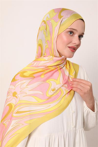 Desenli İpek Şal | Güneş Sarısı