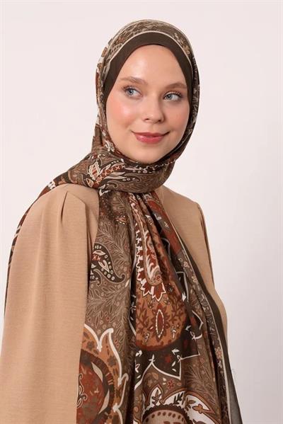 Desenli İpek Şal | Haki
