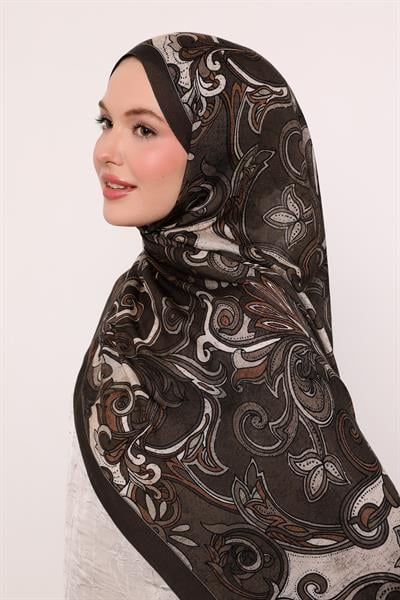 Desenli İpek Şal | Haki
