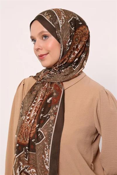 Desenli İpek Şal | Haki