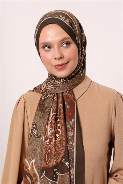 Desenli İpek Şal | Haki
