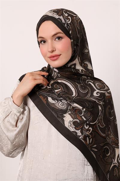 Desenli İpek Şal | Haki