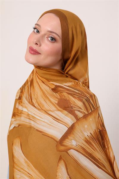 Desenli İpek Şal | Hardal