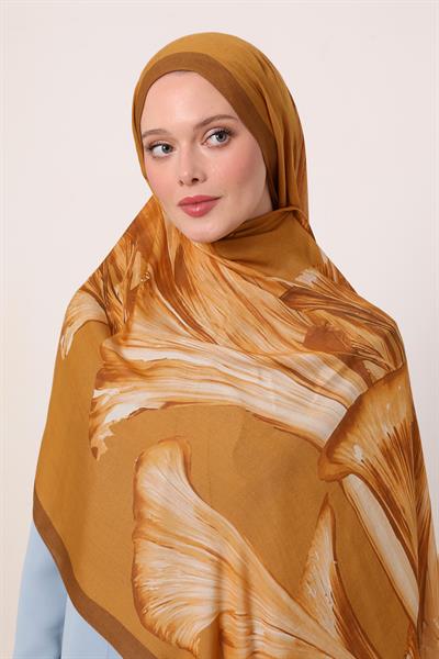 Desenli İpek Şal | Hardal