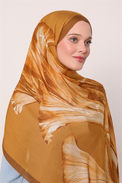 Desenli İpek Şal | Hardal