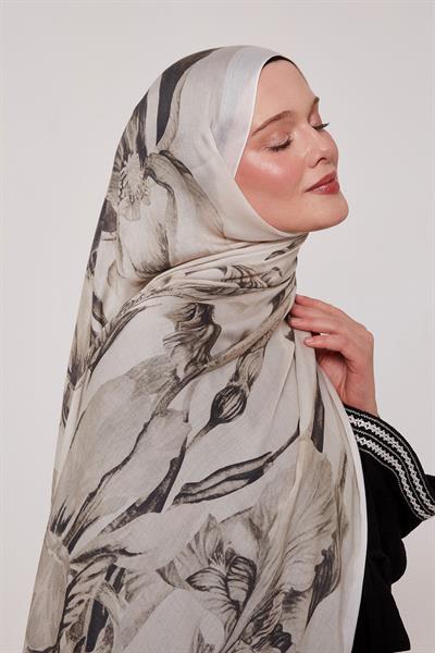 Desenli İpek Şal | İnci Beji