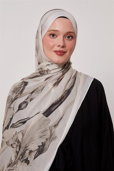 Desenli İpek Şal | İnci Beji