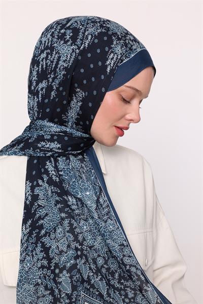Desenli İpek Şal İndigo