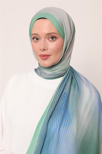 Desenli İpek Şal | Işık Yeşili