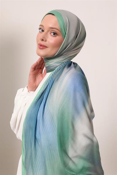 Desenli İpek Şal | Işık Yeşili