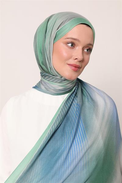 Desenli İpek Şal | Işık Yeşili