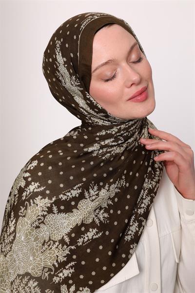 Desenli İpek Şal Kahverengi