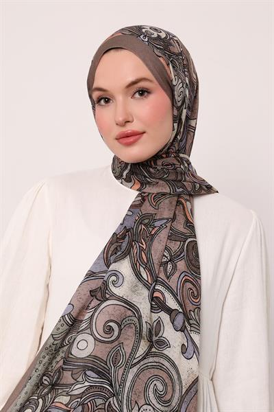 Desenli İpek Şal | Kahverengi