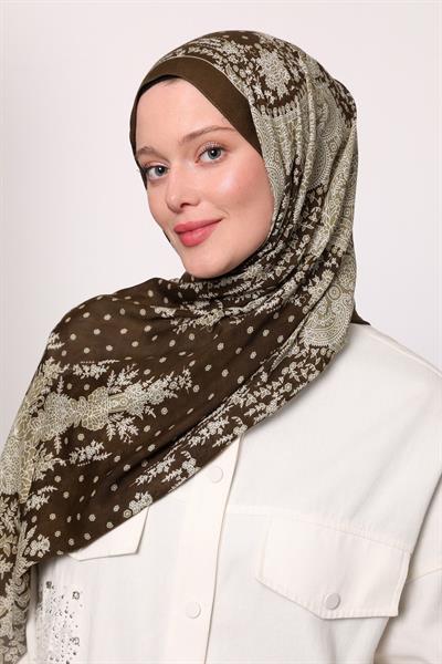 Desenli İpek Şal Kahverengi