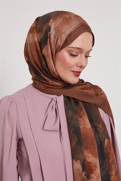 Desenli İpek Şal | Kestane Kabuğu