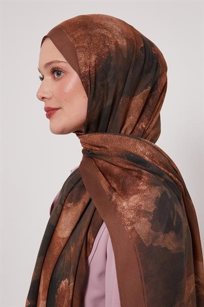Desenli İpek Şal | Kestane Kabuğu