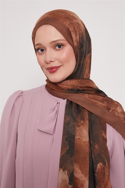 Desenli İpek Şal | Kestane Kabuğu