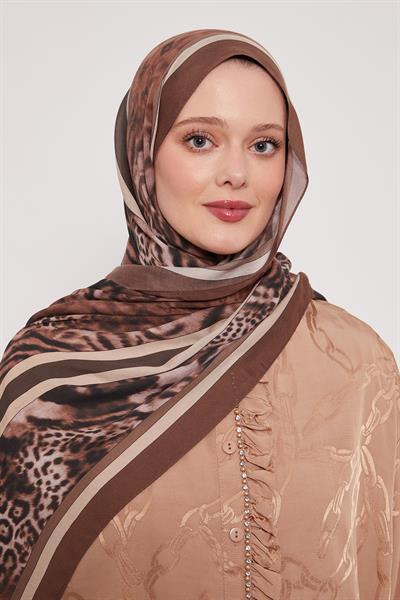 Desenli İpek Şal | Kestane Kabuğu