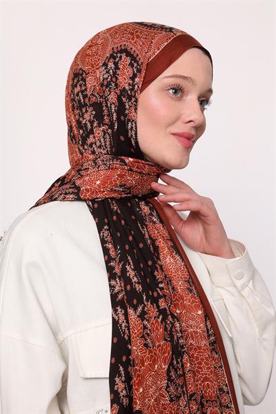 Desenli İpek Şal Kiremit