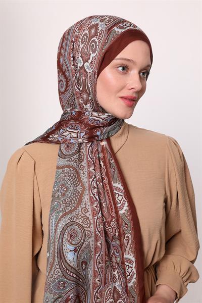 Desenli İpek Şal Kiremit