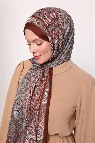 Desenli İpek Şal Kiremit