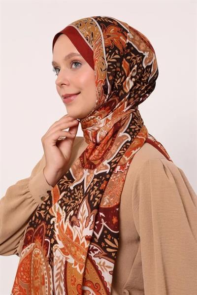 Desenli İpek Şal | Kiremit