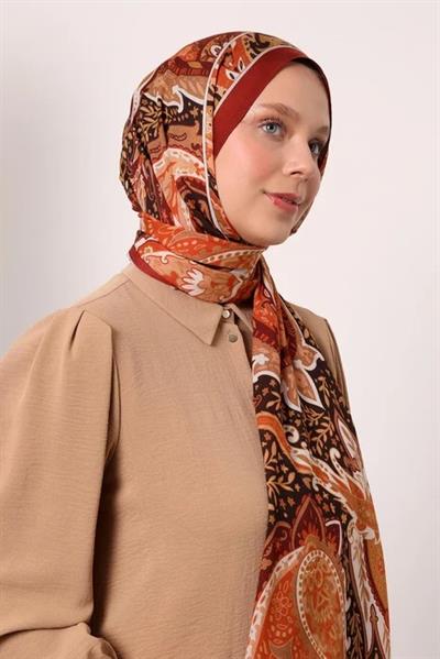 Desenli İpek Şal | Kiremit