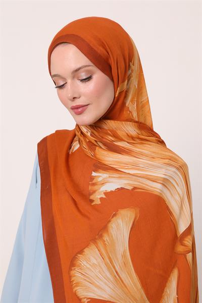 Desenli İpek Şal | Kiremit