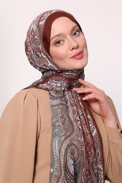 Desenli İpek Şal Kiremit