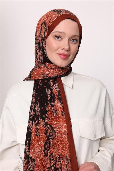 Desenli İpek Şal Kiremit