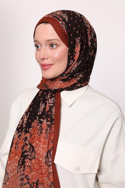 Desenli İpek Şal Kiremit