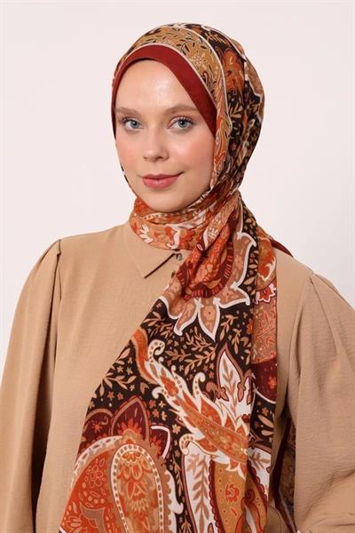 Desenli İpek Şal | Kiremit