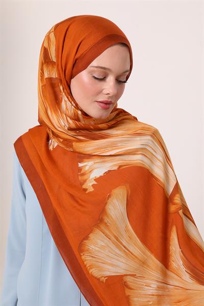 Desenli İpek Şal | Kiremit