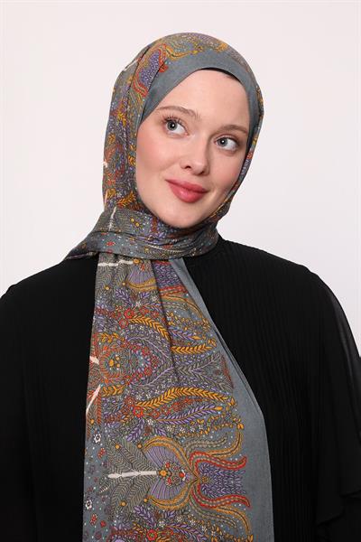 Desenli İpek Şal Koyu Gri