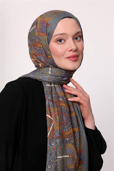 Desenli İpek Şal Koyu Gri