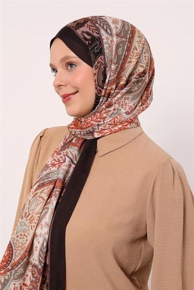 Desenli İpek Şal | Koyu Kahve