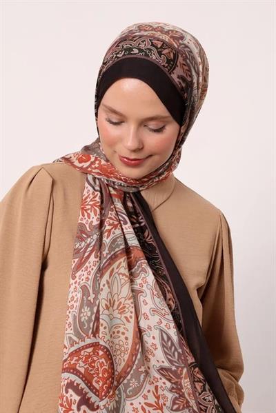 Desenli İpek Şal | Koyu Kahve