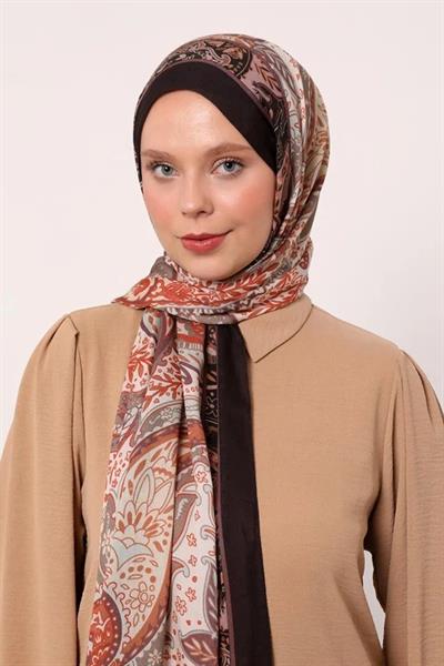 Desenli İpek Şal | Koyu Kahve