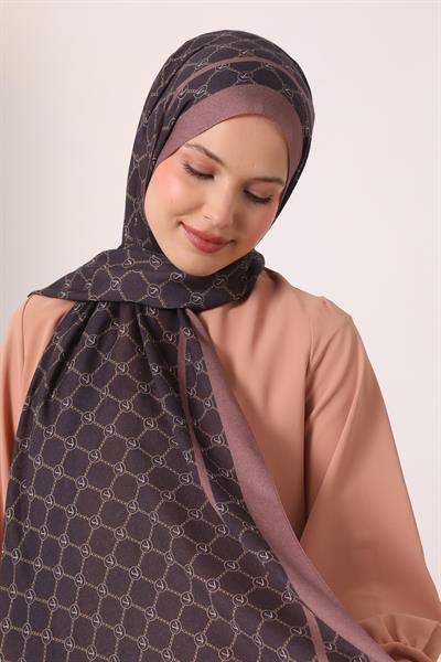 Desenli İpek Şal | Koyu Mor